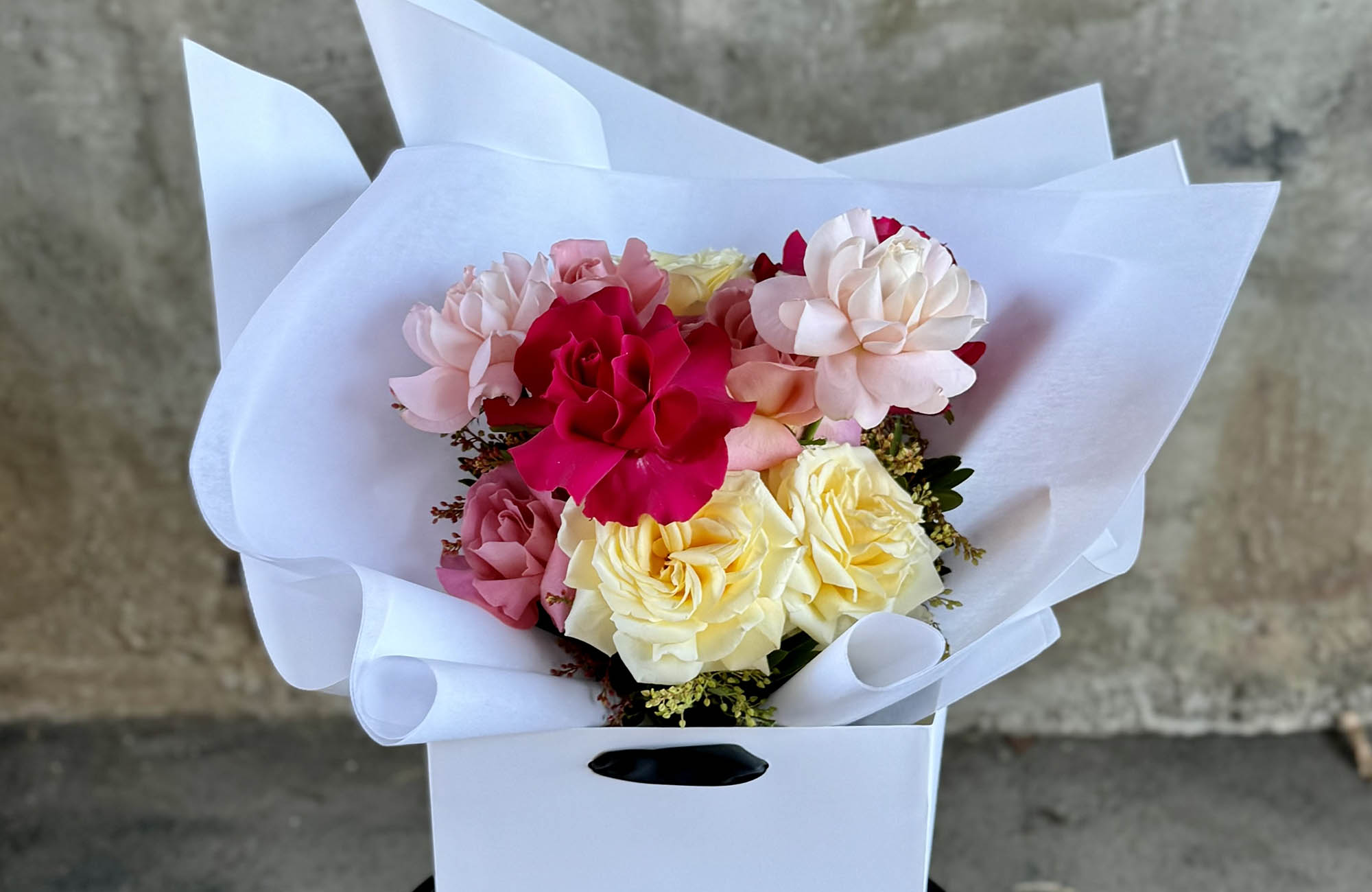 Kate Hill June Birthday Bouquet being held by a Melbourne Florist