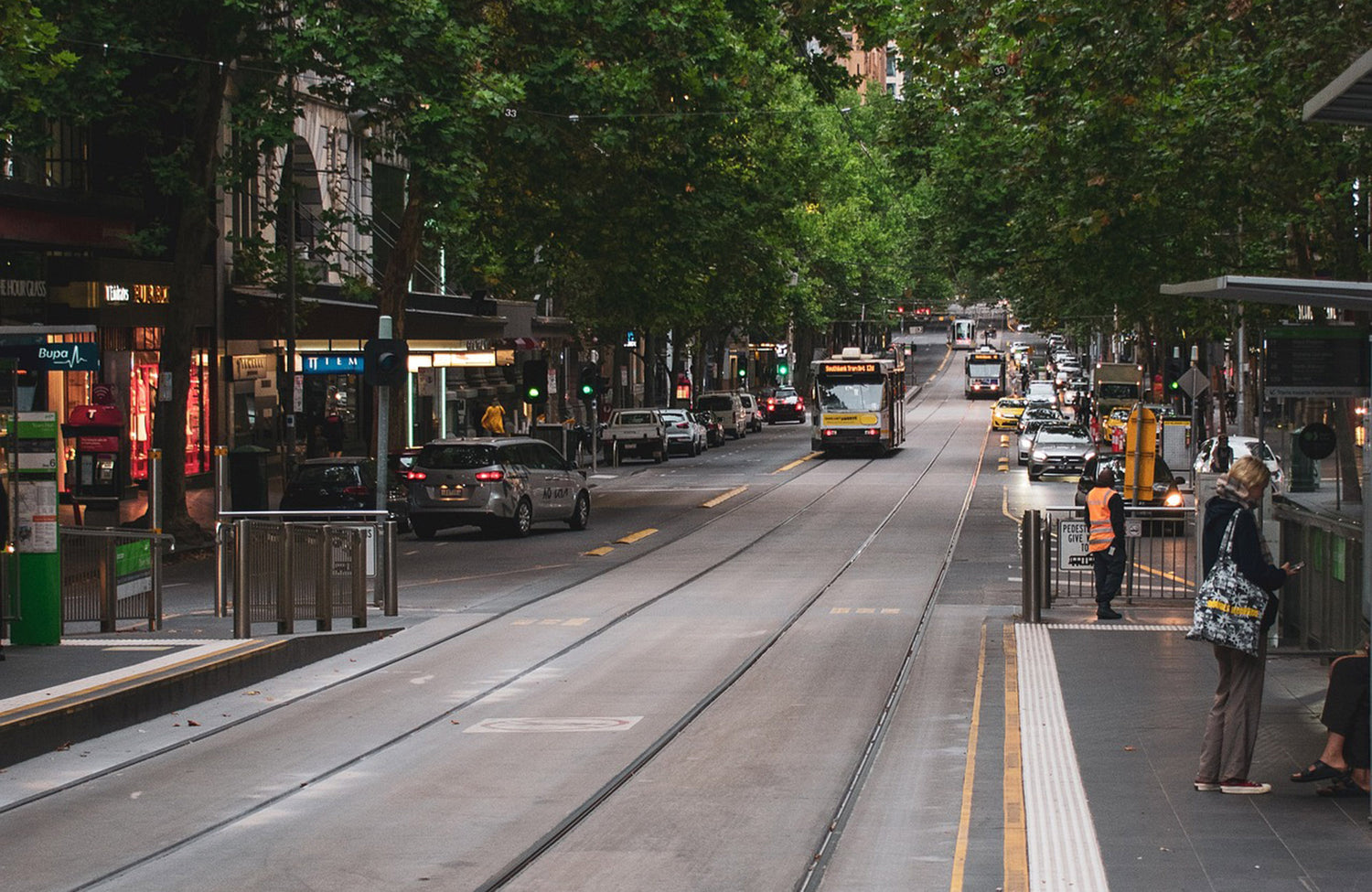 Melbourne CBD with tram lines and Collins Street
