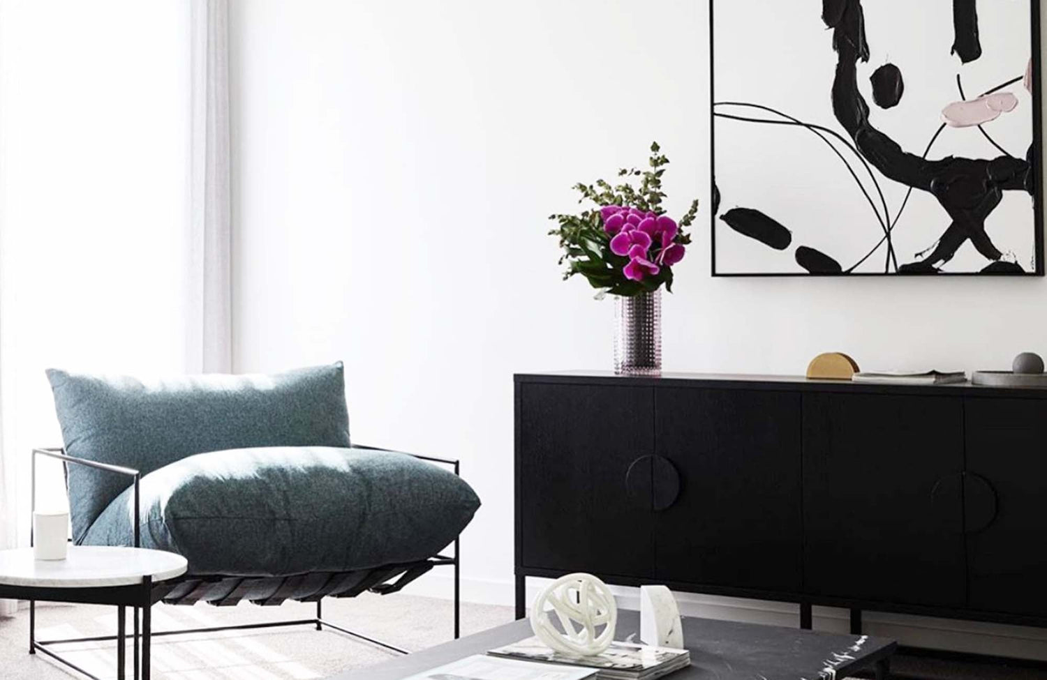 Melbourne living room with summer flowers on display