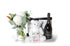 Flower gift box hamper featuring a flower vase design, teddy bear, chocolate and bottle of Australian sparkling wine.