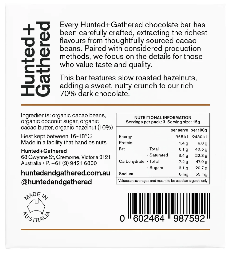 Hunted + Gathered Hazelnut Chocolate Bar