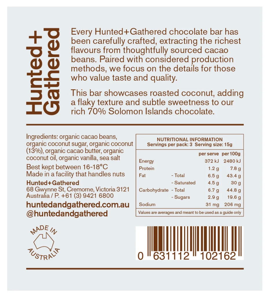 Hunted + Gathered Coconut Chocolate Bar
