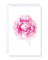A greeting card featuring a high-quality print of a pink peony flower on a white background, with a blank space for a personalized message.