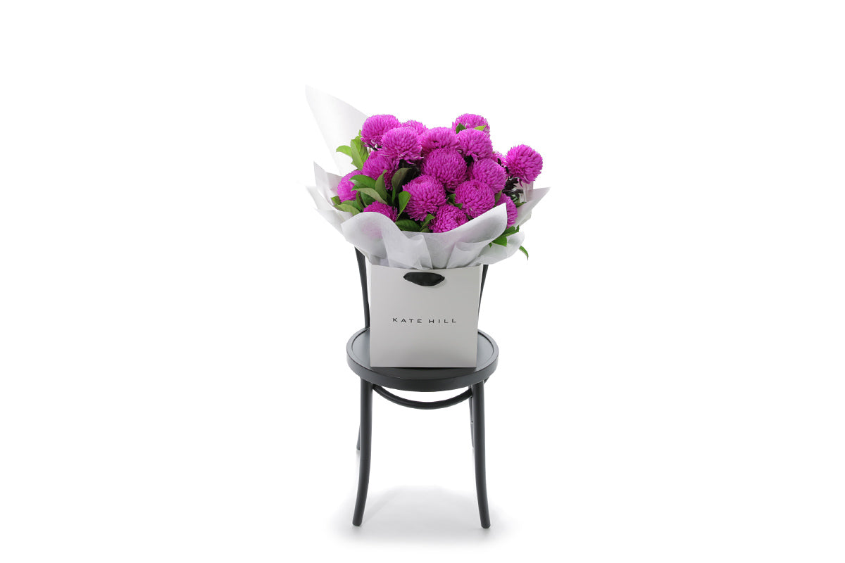 ARIA large hot pink disbud bouquet in Kate Hill Flowers signature wrapping