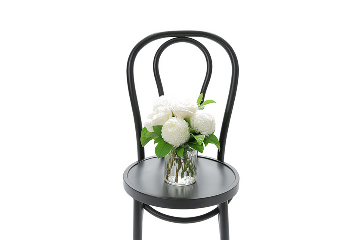 BAILEY white ribbed glass vase of white blooms by Kate Hill Flowers Melbourne
