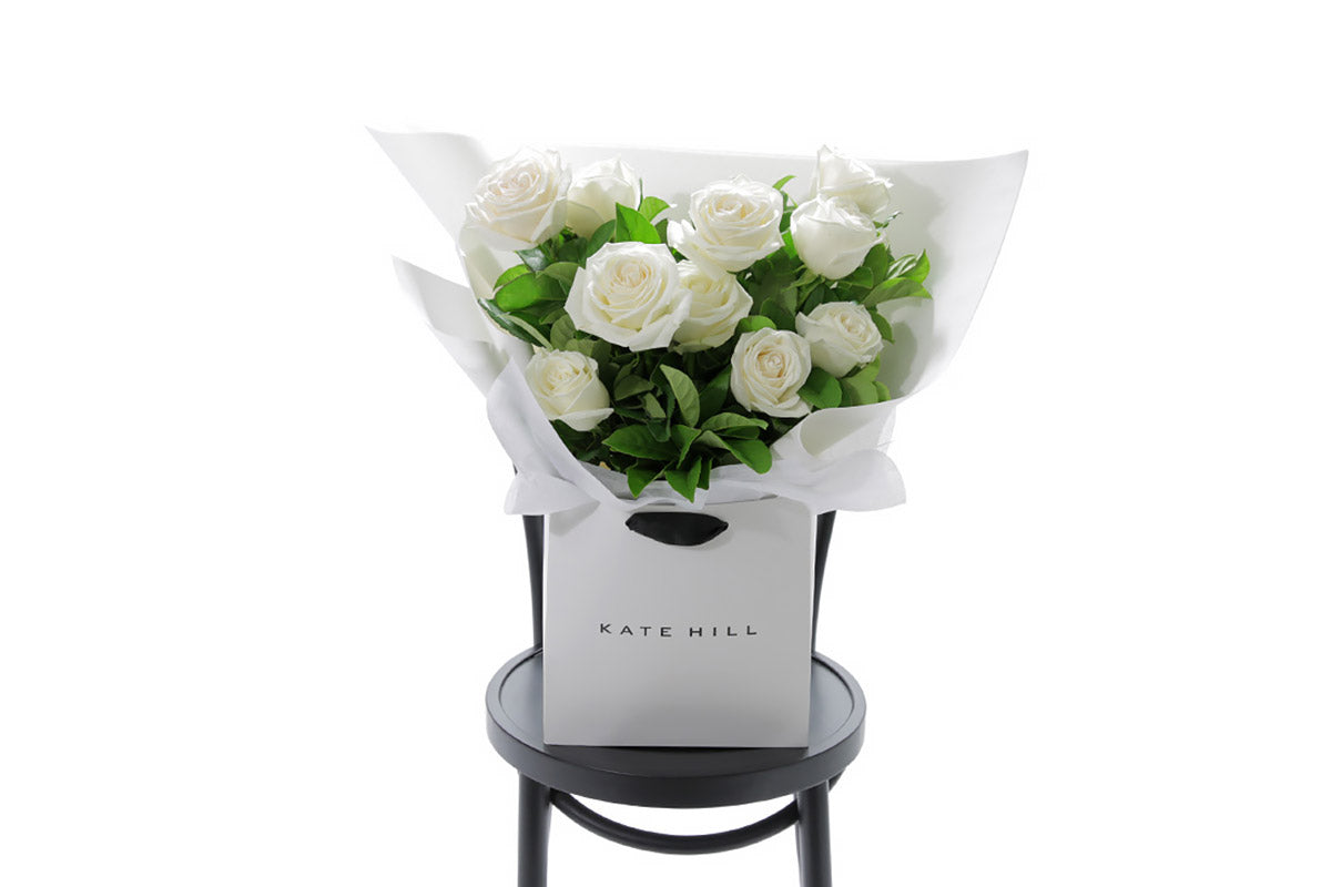 BLANCA white rose bouquet of white roses by Kate Hill Flowers Melbourne