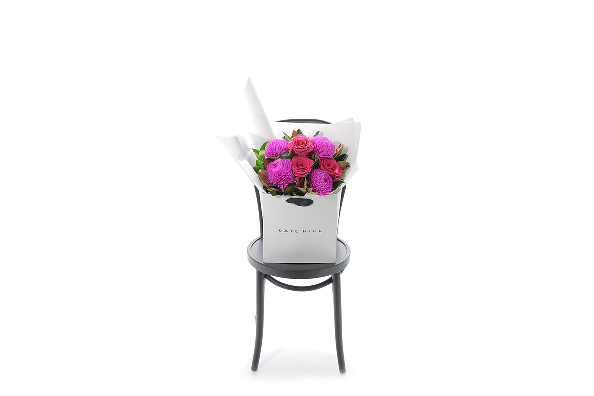 LENI large hot pink bouquet in Kate Hill Flowers signature wrapping
