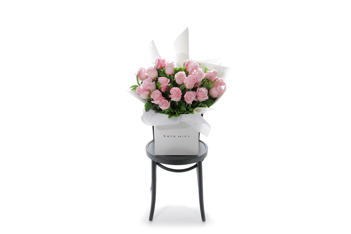 ZARA large pale pink rose bouquet in Kate Hill Flowers signature wrapping