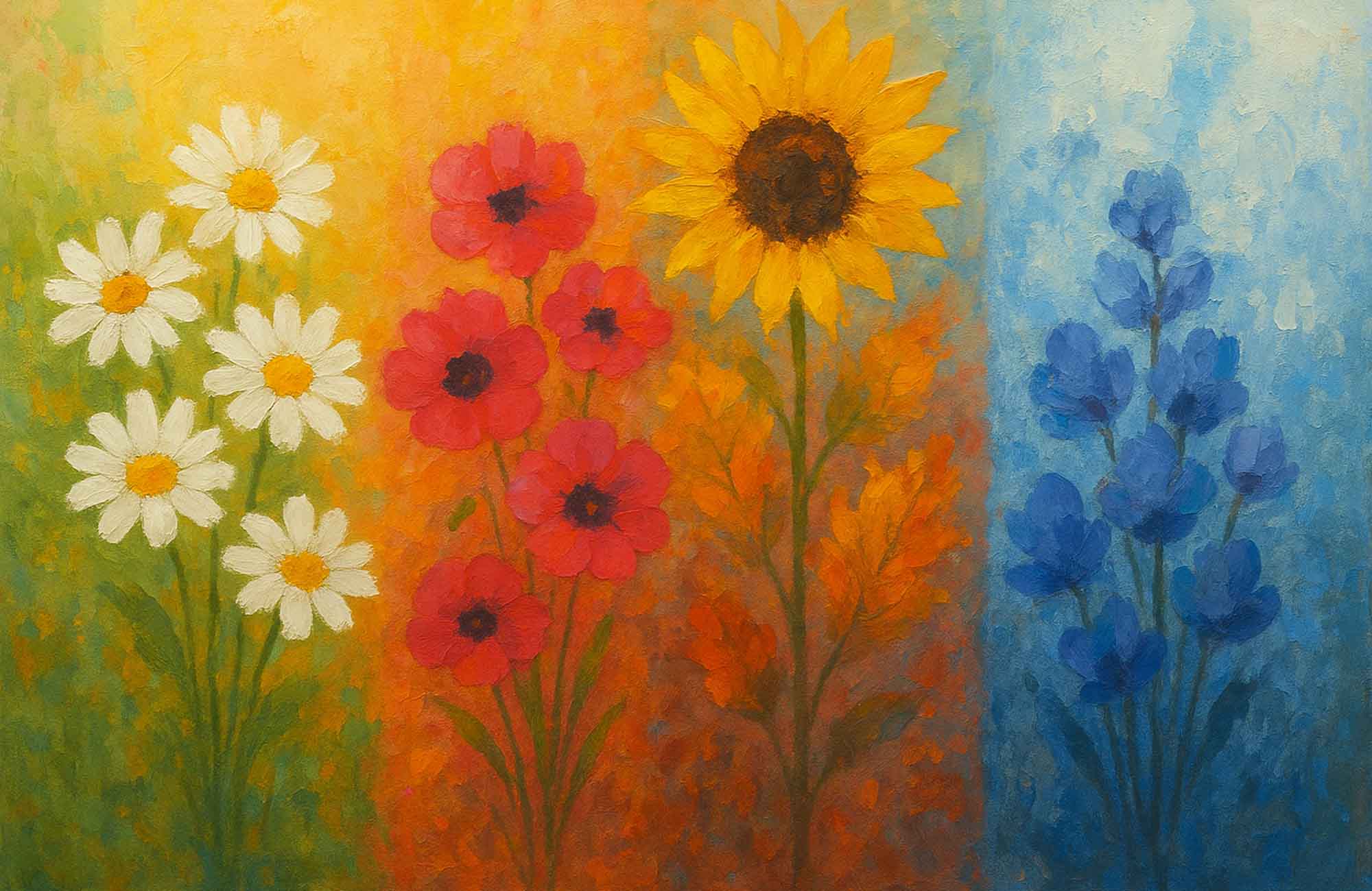 Seasonal acrylic painting depicting the four seasons of flowers in Melbourne