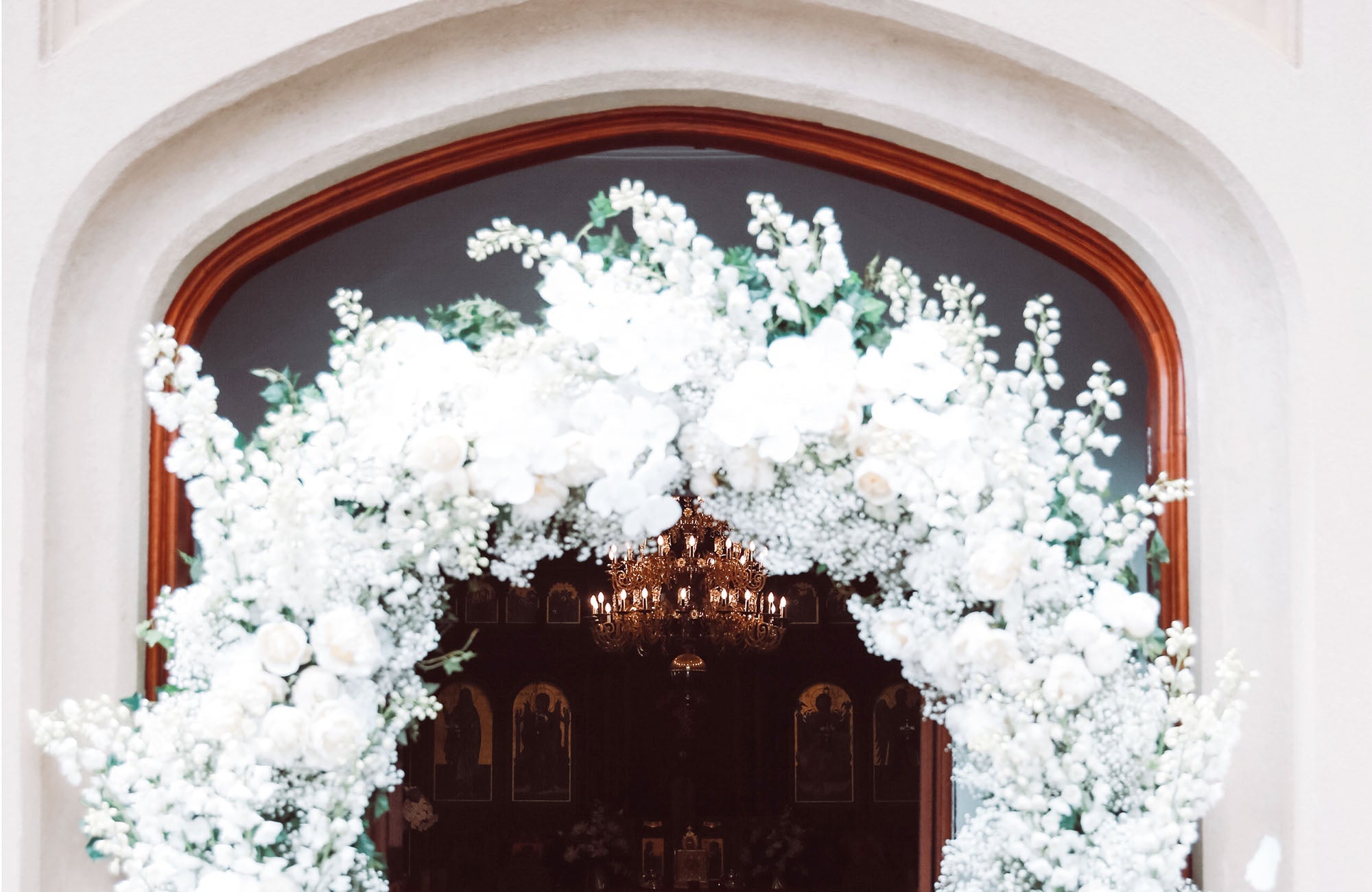 Close up of a wedding floral arch at a luxury Melbourne wedding