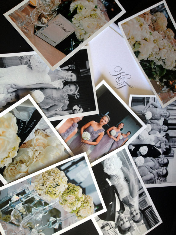 Photos of photos of wedding flowers displayed on a table in Melbourne