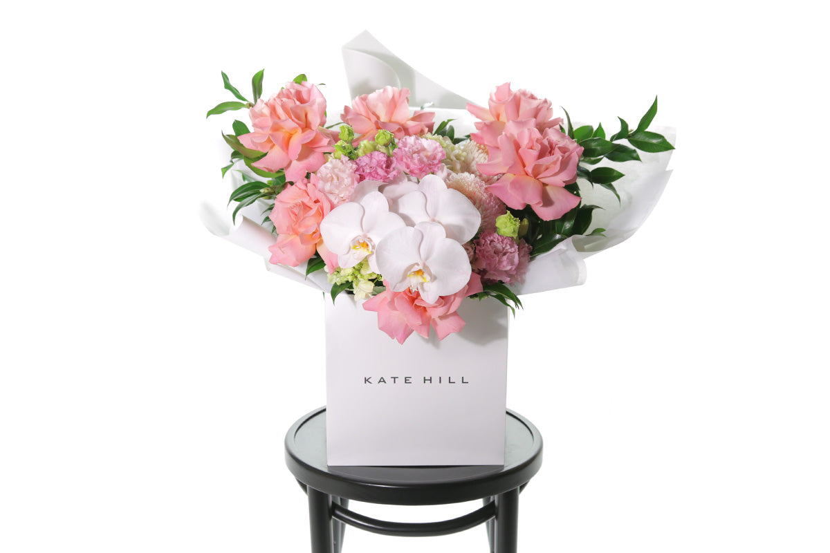 Stunning Kate Hill Flowers flower bouquet in pastel tones with luxury gift wrapping