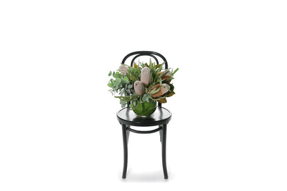 Kate Hill Flowers – native ball-vase design with Banksia, Protea, eucalyptus and magnolia foliage.