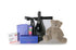 Gift box hamper featuring a chocolate bar, body care pack, Australian sparkling wine and a teddy bear.