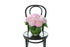 Kate Hill Flowers – blush pink chrysanthemum ball-vase design lined with monstera leaves for congratulations gift.