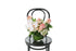 FAITH Vase design features a 20cm ball vase and soft pastel, white and green seasonal flowers in vase. Vase is sitting on a black bentwood chair. FAITH is packed full of pretty pastel pink, creams/whites and green seasonal flowers, designed into a premium glass ball vase, lined with a green monsteria leaf. Vase is ribboned and placed into Kate Hill Flower bag for presentation.