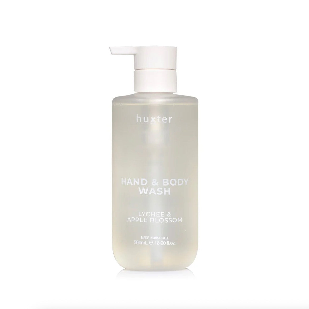 Lychee &amp; Apple Blossom hand and body wash bottle on a white background