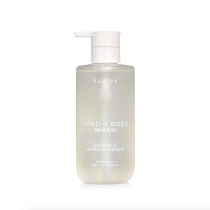 Lychee &amp; Apple Blossom hand and body wash bottle on a white background