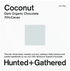 Hunted + Gathered Coconut 70% dark organic chocolate bar, front of pack