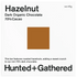 Hunted + Gathered Hazelnut 70% dark organic chocolate bar, front of pack