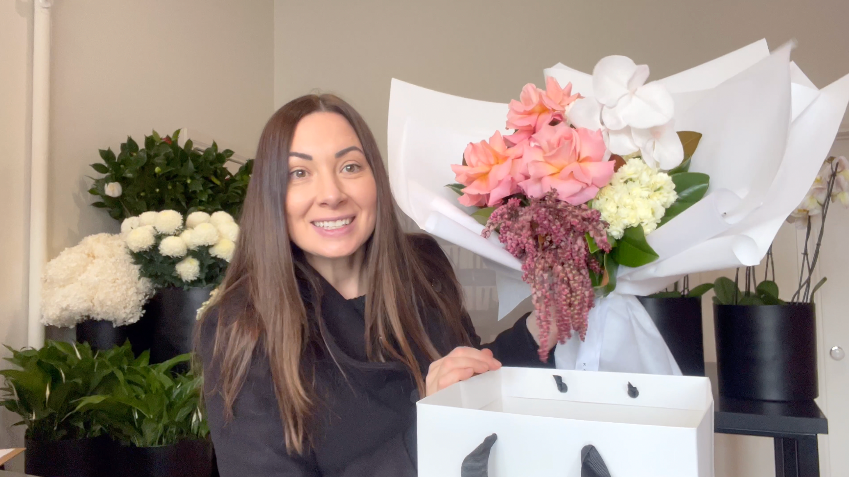 Load video: Kate Hill explains how she presents her flower bouquets for delivery across Melbourne