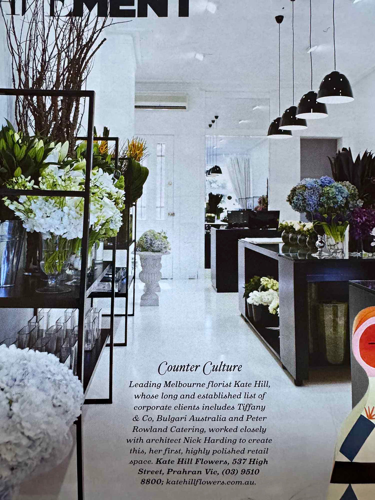 Vogue Living feature on the Kate Hill Flowers Prahran store, designed with architect Nick Harding