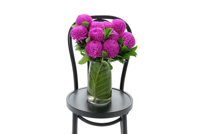ARIA hot pink disbuds in a tapered glass vase by Kate Hill Flowers Melbourne