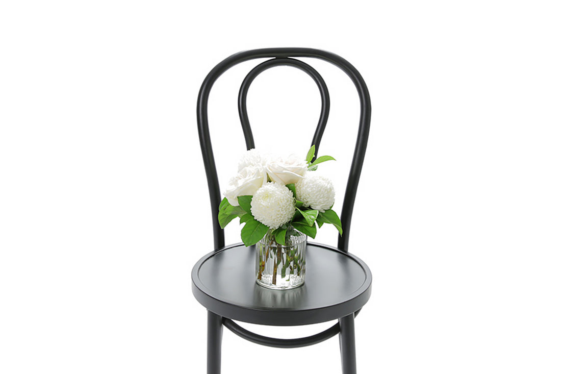 BAILEY white ribbed glass vase of white blooms by Kate Hill Flowers Melbourne