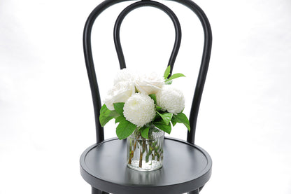 Close-up of BAILEY ribbed vase with white disbuds and roses