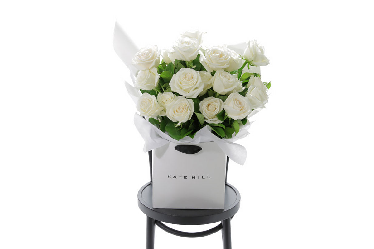 BLANCA large white rose bouquet of 20 white roses by Kate Hill Flowers Melbourne