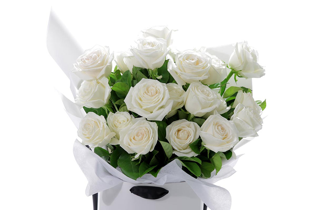 Close-up of BLANCA large bouquet with white classic roses