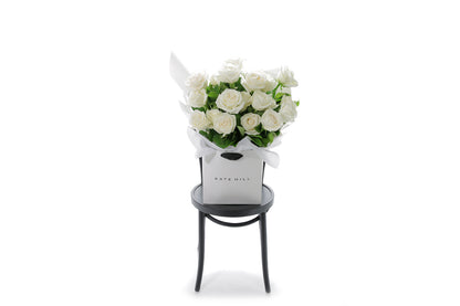 BLANCA large white rose bouquet in Kate Hill Flowers signature wrapping