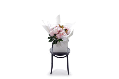CHLOE blush bouquet in Kate Hill Flowers signature wrapping