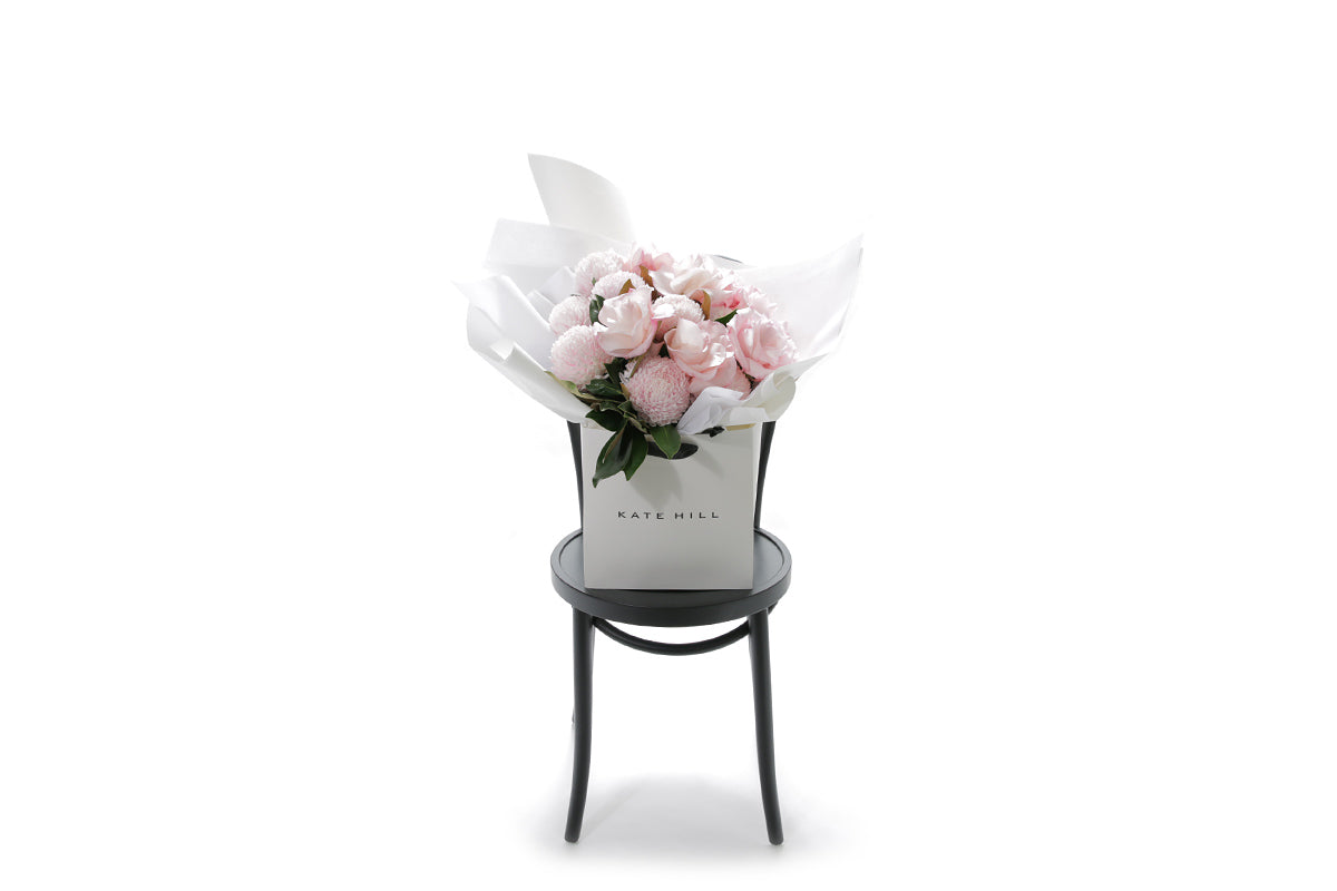 CHLOE large blush bouquet in Kate Hill Flowers signature wrapping