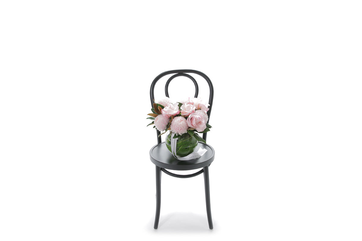 CHLOE blush flowers in a 20cm glass ball vase