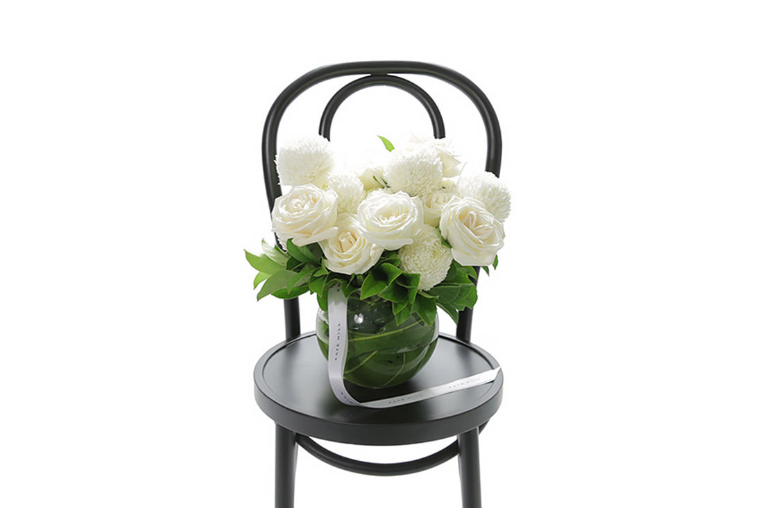 ELISE large white ball vase arrangement by Kate Hill Flowers Melbourne