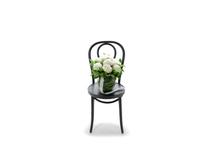 ELISE white flowers in a 20cm glass ball vase