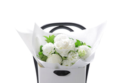 Close-up of ELLA small bouquet with seasonal white blooms