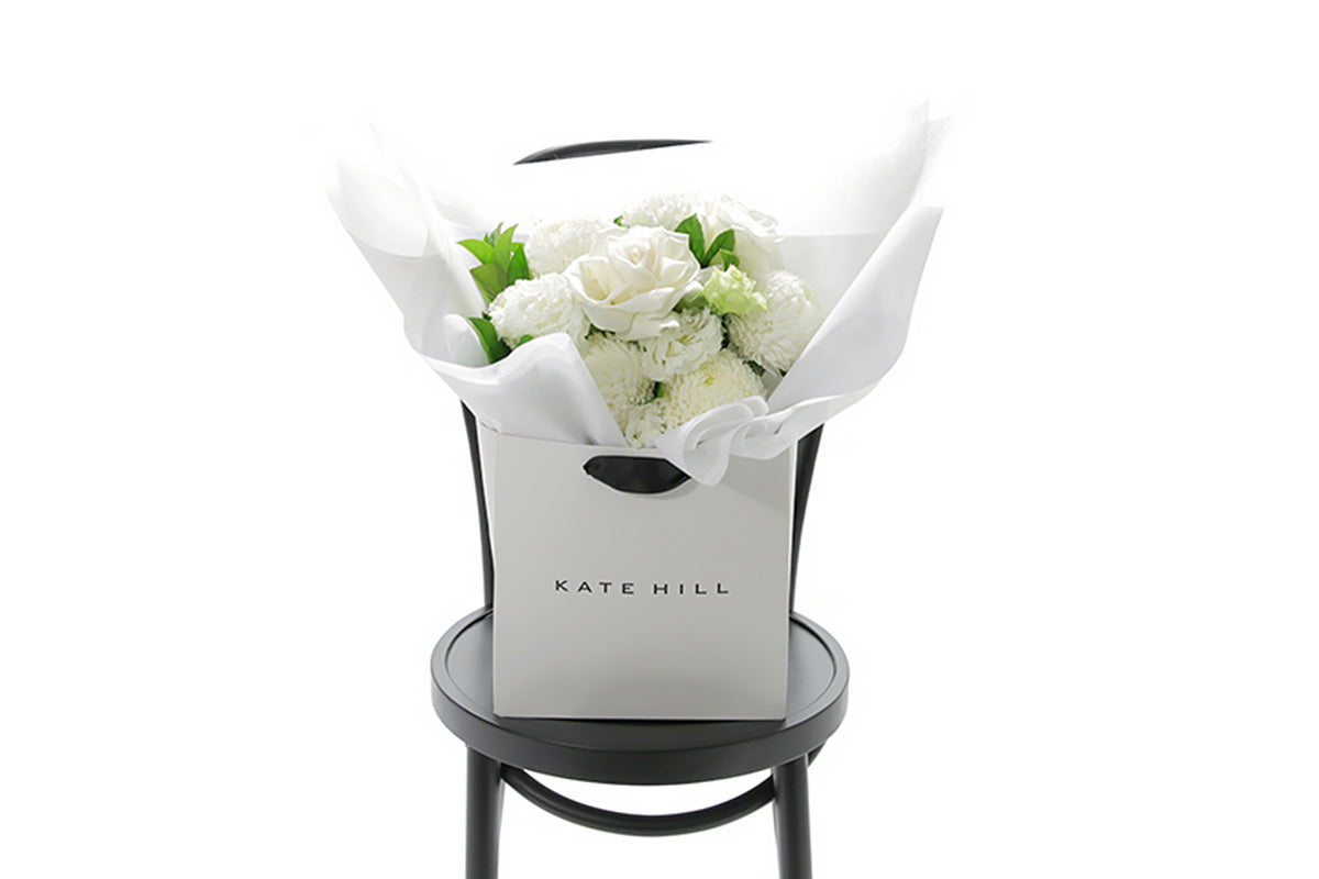 ELLA white flower bouquet in fresh white blooms by Kate Hill Flowers Melbourne
