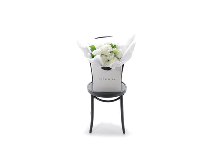 ELLA white bouquet in Kate Hill Flowers signature wrapping