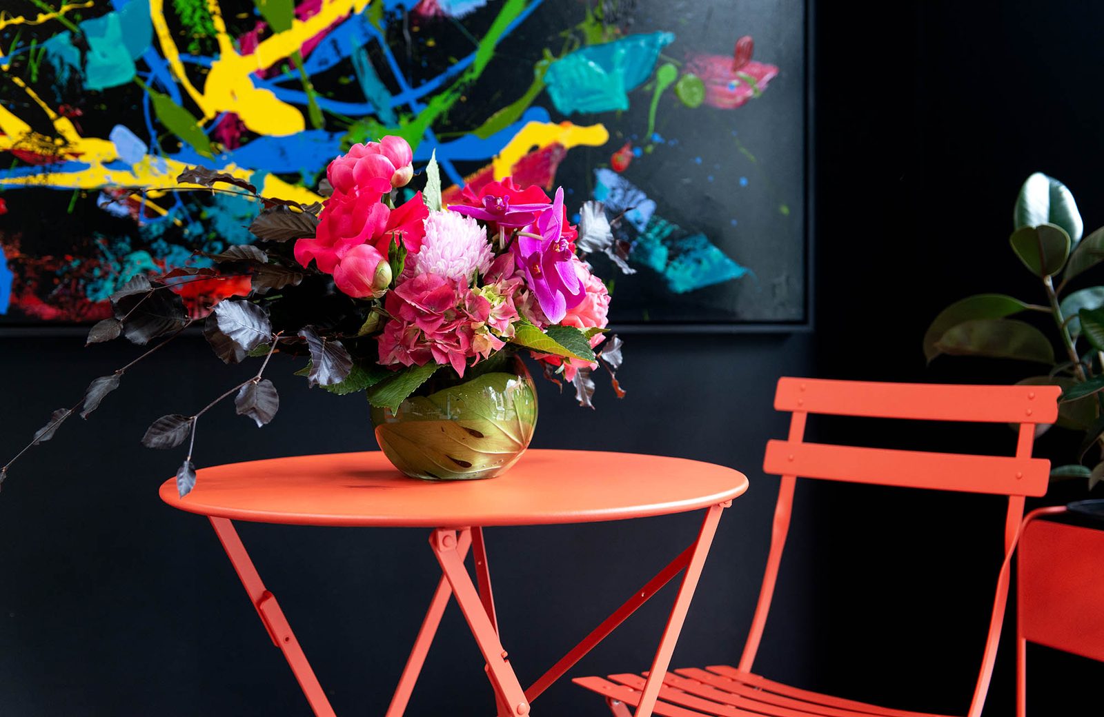 Kate Hill Flowers arrangement styled in a contemporary interior
