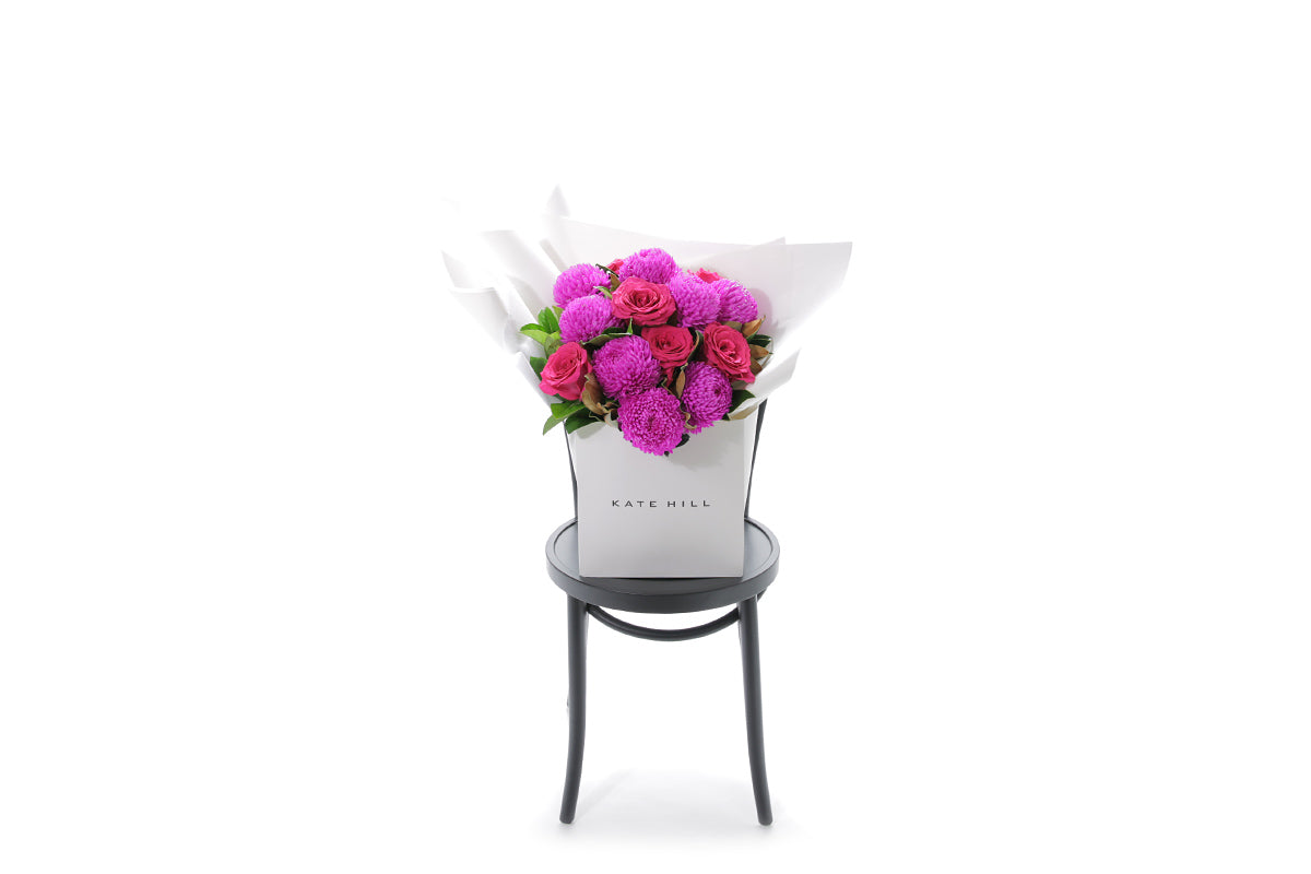 LENI extra large hot pink bouquet in Kate Hill Flowers signature wrapping