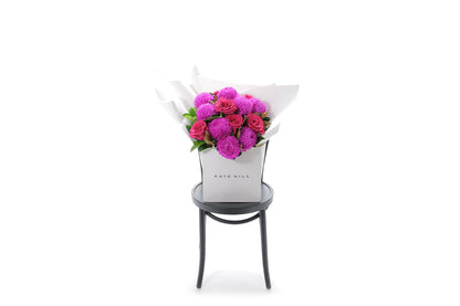 LENI extra large hot pink bouquet in Kate Hill Flowers signature wrapping