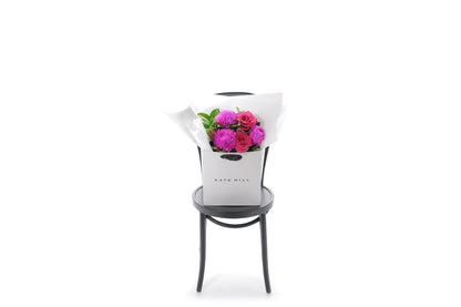 LENI hot pink bouquet in Kate Hill Flowers signature wrapping