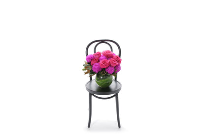 MAYA large bright flowers in a 20cm glass ball vase