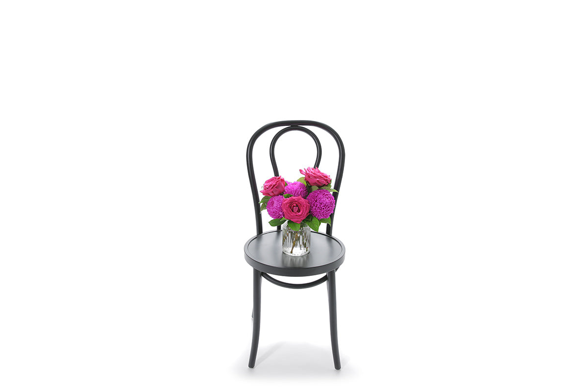 ROYCE hot pink and magenta flowers in a ribbed glass vase