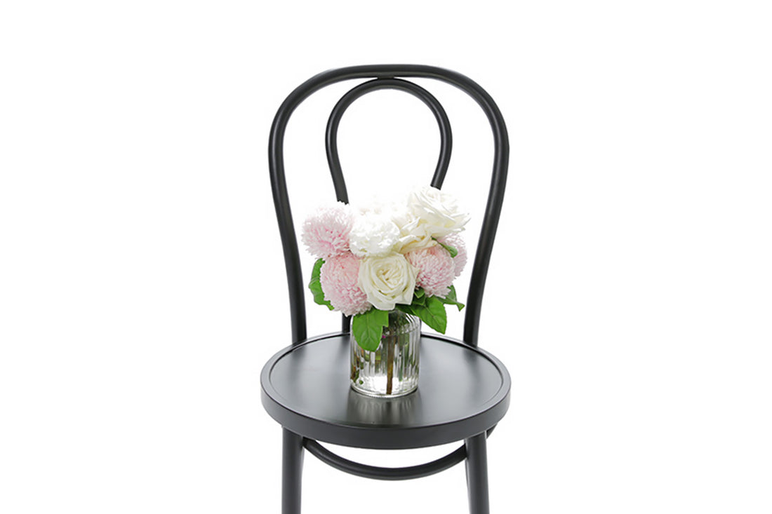 SERENITY large pastel ribbed glass vase of blush and white blooms by Kate Hill Flowers Melbourne