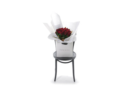 VALENTINE large red rose bouquet in Kate Hill Flowers signature wrapping