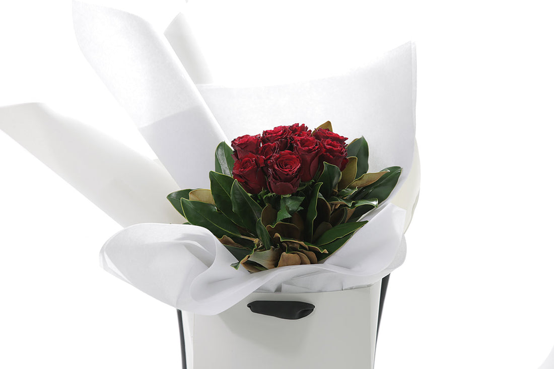 Close-up of VALENTINE bouquet with natural red roses