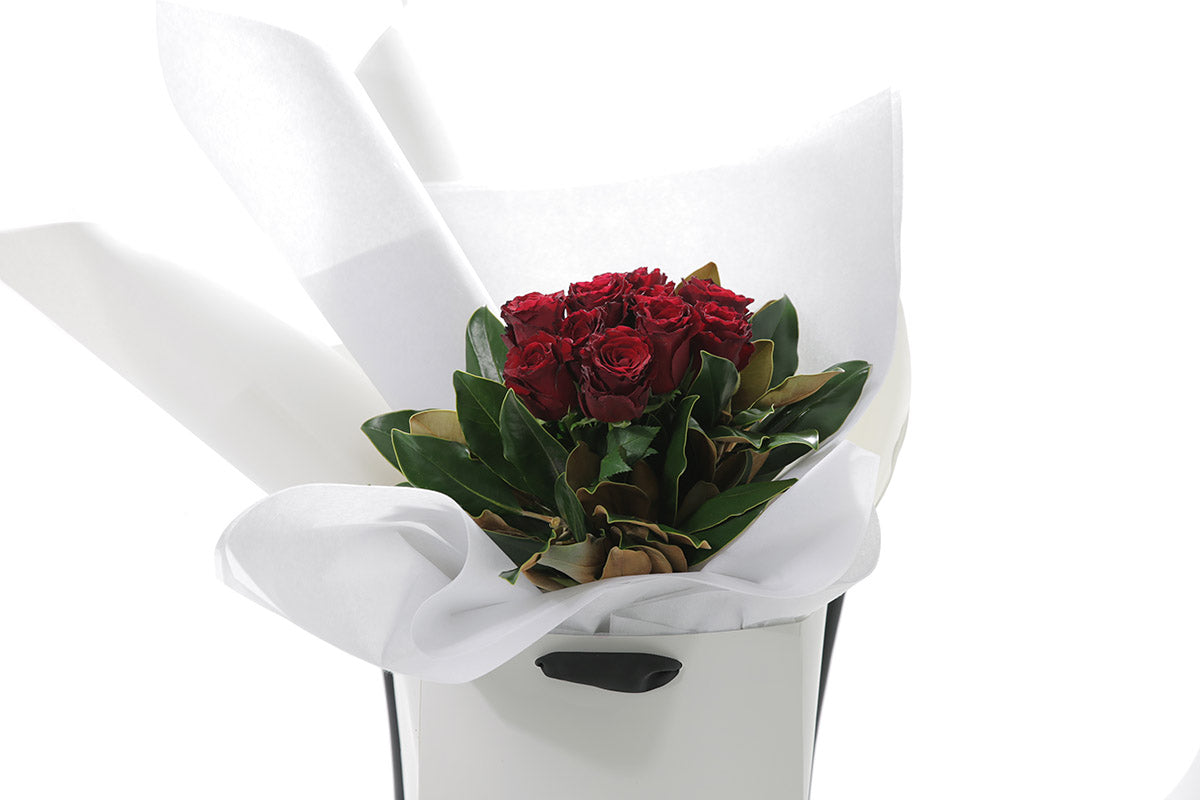 Close-up of VALENTINE bouquet with natural red roses
